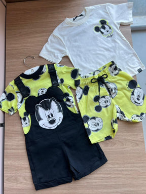 CONJUNTO CAMISETA MANGA CURTA ESTAMPA MICKEY COM JARDINEIRA MENINO MOMI