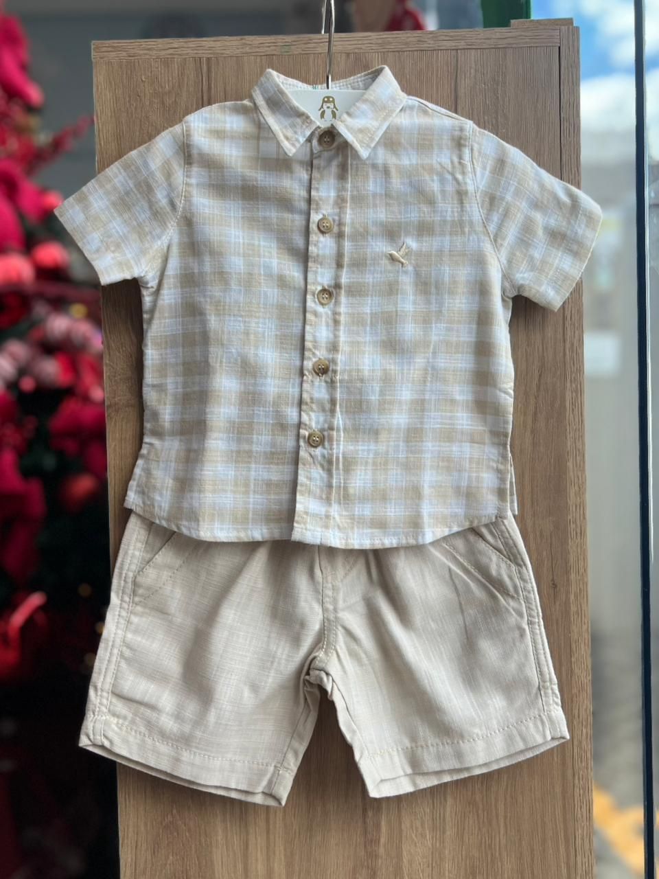 CONJUNTO CAMISA MANGA CURTA BOTÕES XADREZ E BERMUDA MENINO PRECOCE