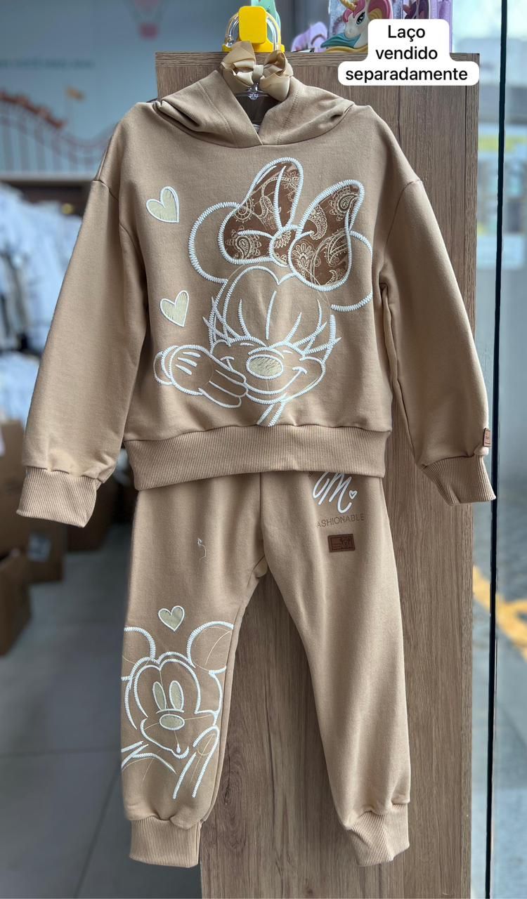 CONJUNTO BLUSÃO MANGA LONGA MINNIE RELEVO E CALÇA MENINA ANIMÊ