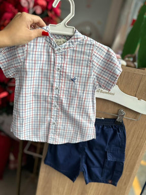 CONJUNTO CAMISA MANGA CURTA BOTÕES XADREZ E BERMUDA MENINO PRECOCE