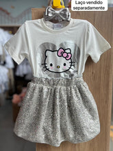 CONJUNTO BLUSA MANGA CURTA HELLO KITTY FOIL E SAIA PAETES MENINA MOMI