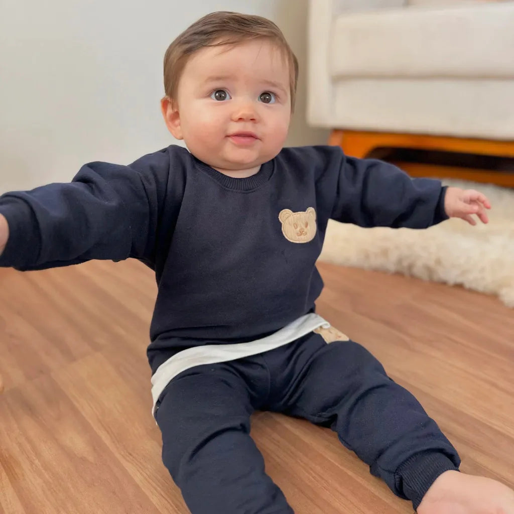 Conjunto Moletom Teddy Azul