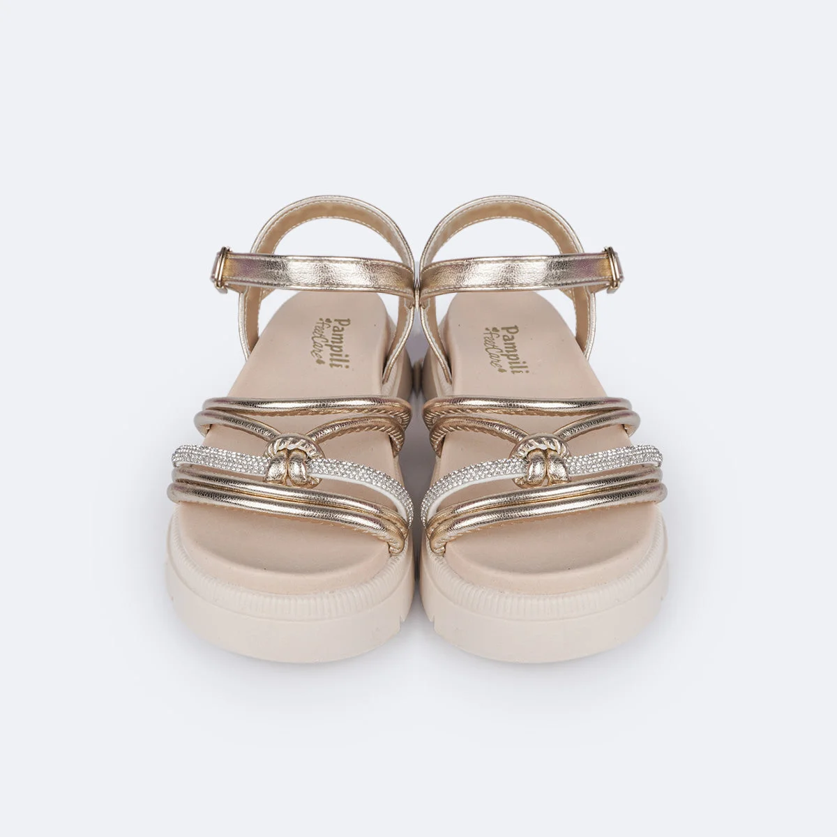 Sandália Infantil Pampili Anny Tratorada Tira Strass Dourada