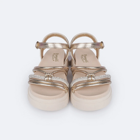 Sandália Infantil Pampili Anny Tratorada Tira Strass Dourada