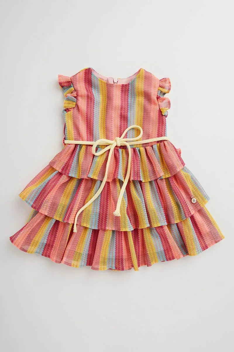 Vestido Infantil para Bbê de Tule Listrado Colorido