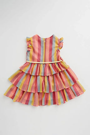 Vestido Infantil para Bbê de Tule Listrado Colorido