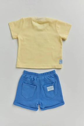 Conjunto Infantil para Bebê de Malha com Estampa e Bordado de Leãozinho e Bermuda de Piquet