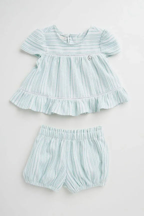 Conjunto Infantil para Bebê Bata e Short de Piquet Listrado com Lurex