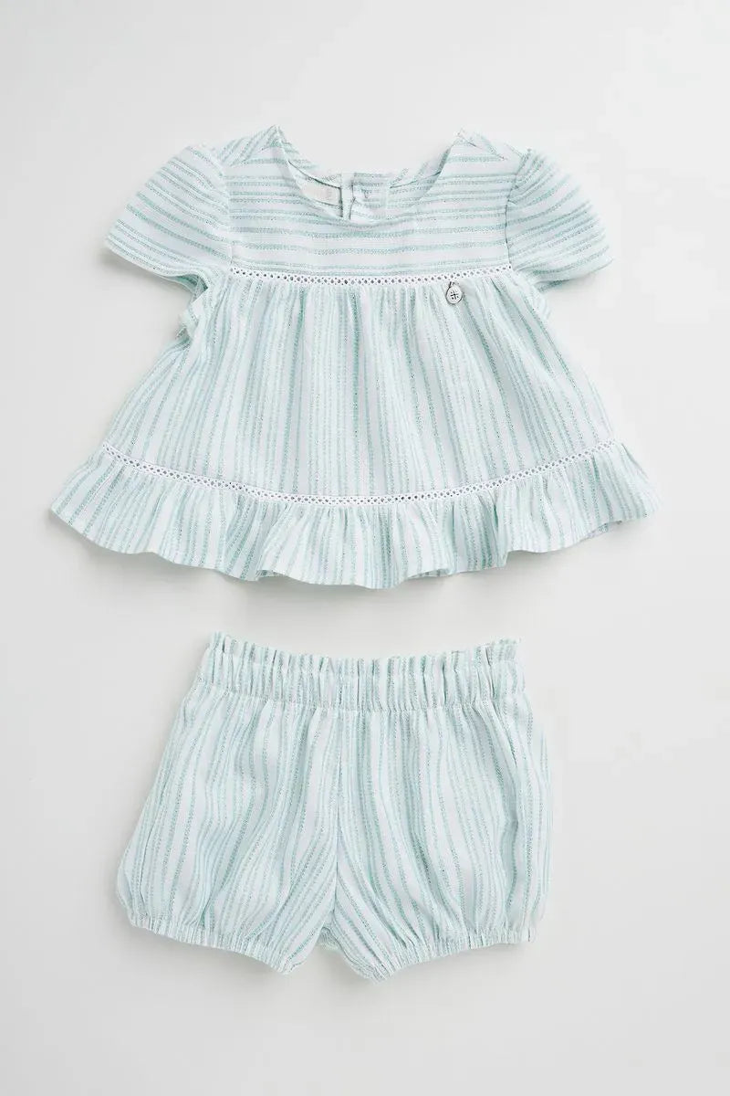 Conjunto Infantil para Bebê Bata e Short de Piquet Listrado com Lurex