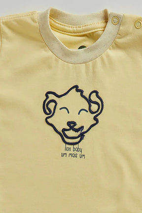 Conjunto Infantil para Bebê de Malha com Estampa e Bordado de Leãozinho e Bermuda de Piquet
