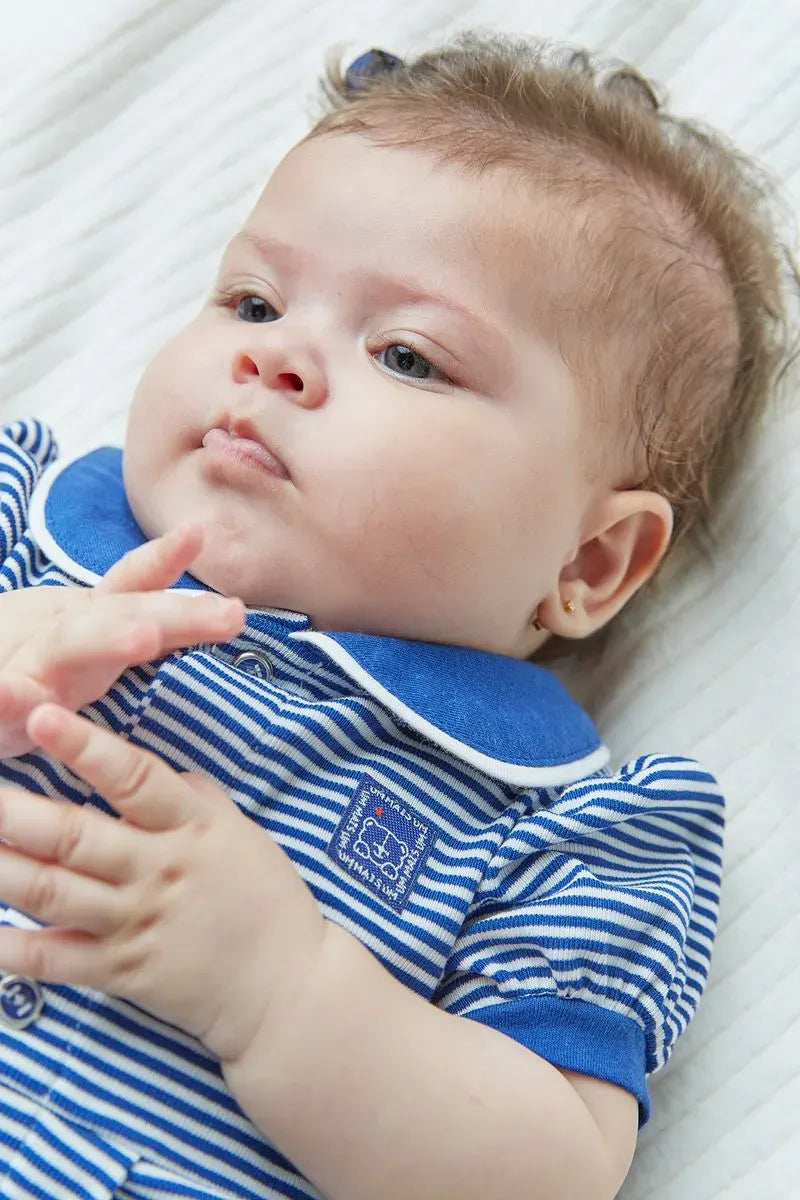 Vestido Infantil para Bebê de Malha Listrada com Gola