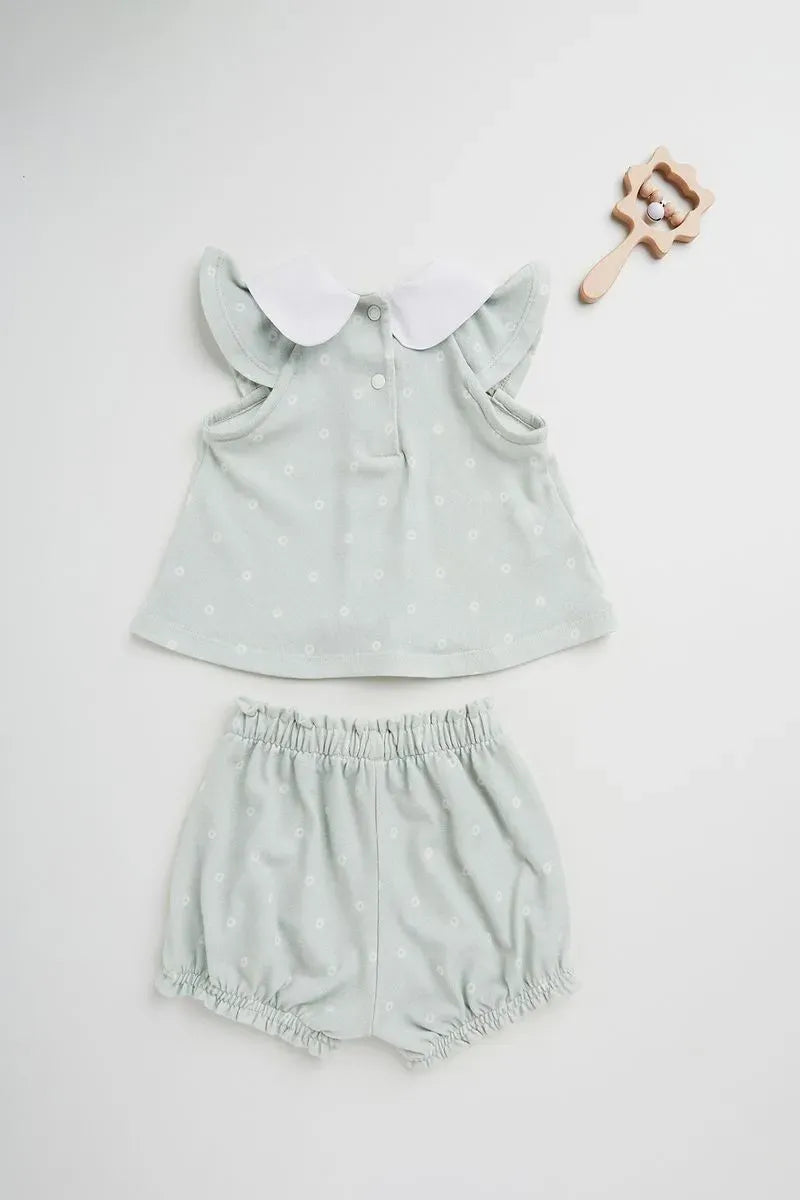 Conjunto Infantil para Bebê Bata e Short de Malha com Bolinhas