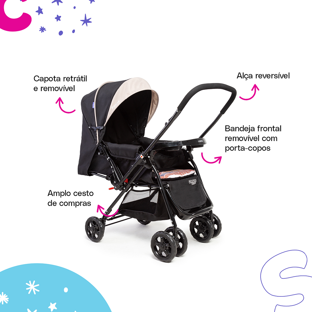 Conjunto Cosco - Carrinho com Bebê Comforto Travel System Reverse DUO
