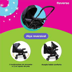 Conjunto Cosco - Carrinho com Bebê Comforto Travel System Reverse DUO