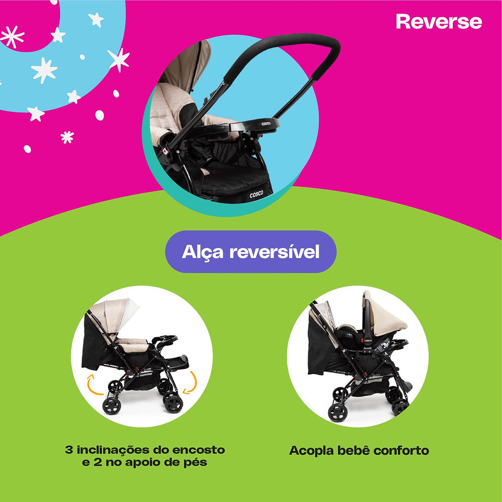 Conjunto Cosco - Carrinho com Bebê Comforto Travel System Reverse DUO