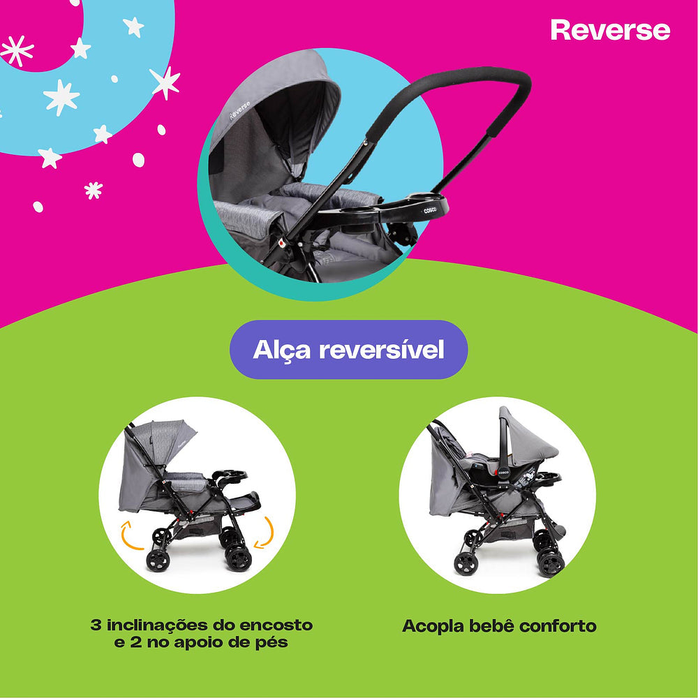 Conjunto Cosco - Carrinho com Bebê Comforto Travel System Reverse DUO